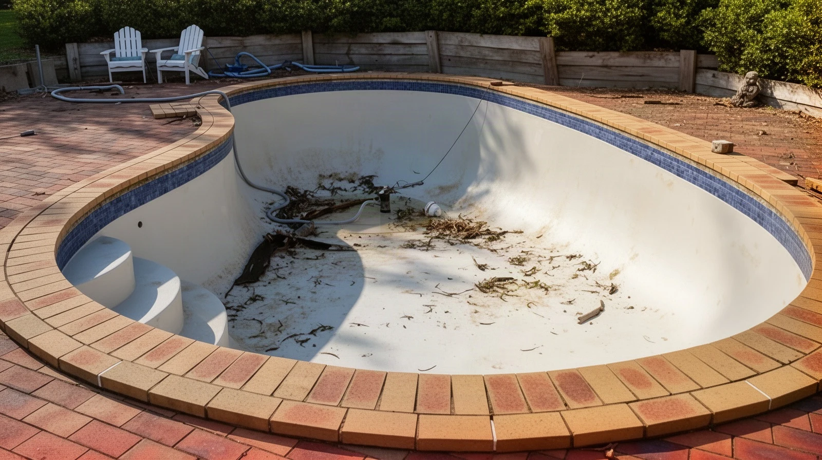 White plaster swimming pool in Burbank before the fully tiled renovation