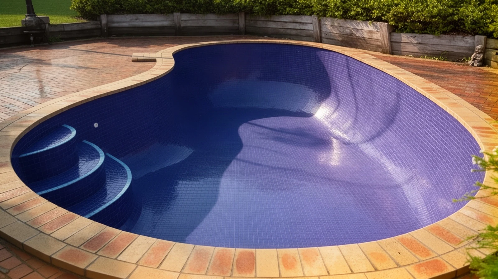A fully tiled pool after renovation in Burbank
