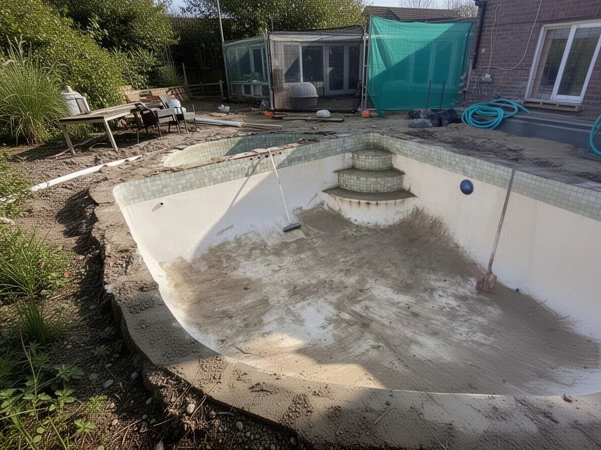 The existing wall between pool and spa before it was cut out
