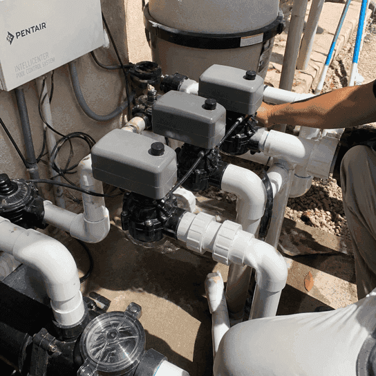 After: the valve actuators running to the panel