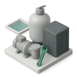 A pool equipment pad with pump, filter and heater