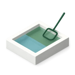 A small pool, half green with algae and half clear blue